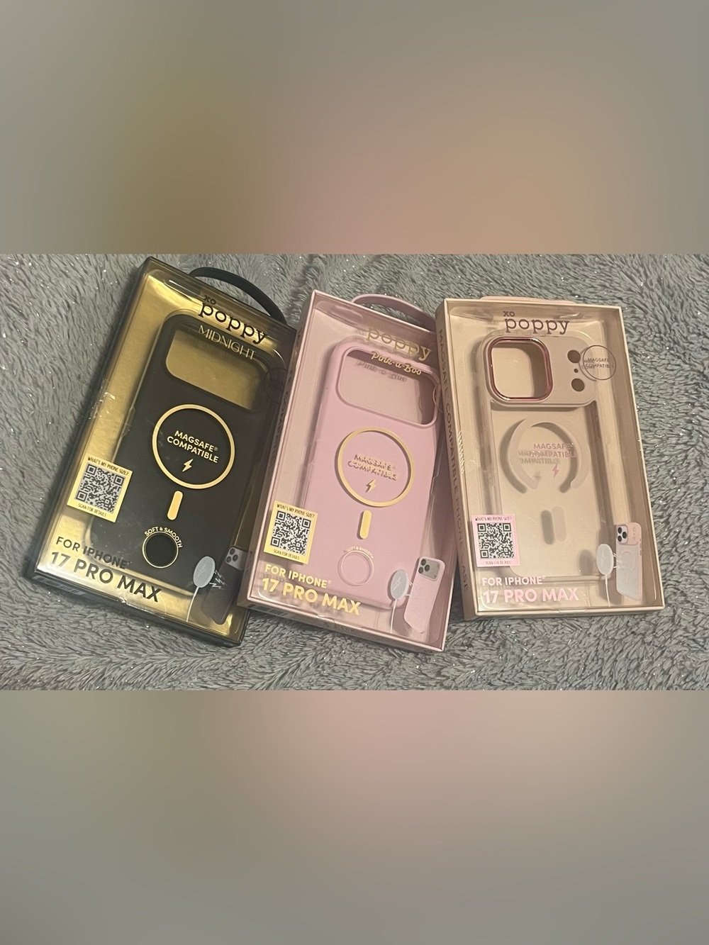 NIB Lot of 3 XO POPPY MagSafe Cases ~ iPhone 17 Pro Max (Midnight, Pink, Clear)
